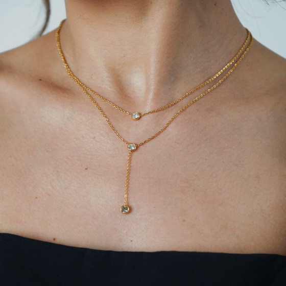 Gold Bezel Set Layered Y Necklace