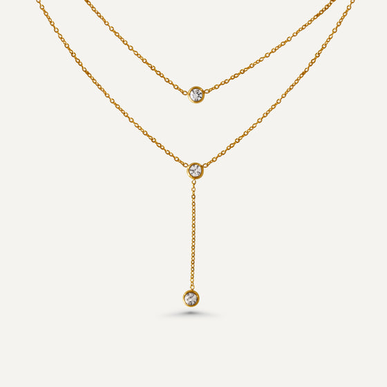 Gold Bezel Set Layered Y Necklace