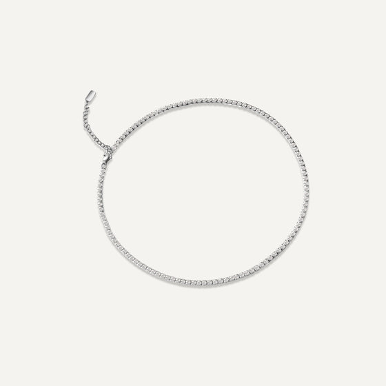 Round Cut Silver Tennis Necklace